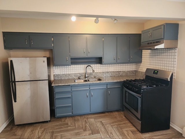 2939 South 13th Avenue, Unit 2N Broadview, IL 60155 - Photo 9 of 18 a kitchen with a sink a refrigerator and cabinets