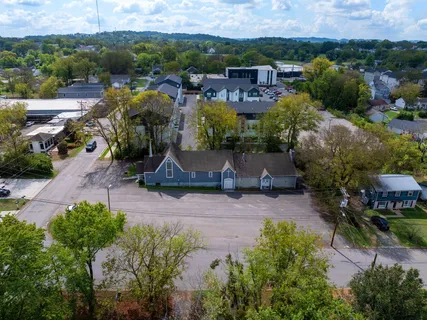 an aerial view of a garden