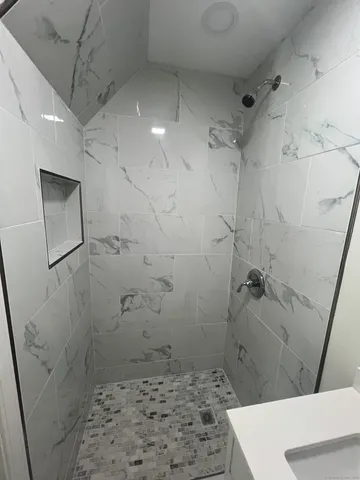 a bathroom with a sink and a shower