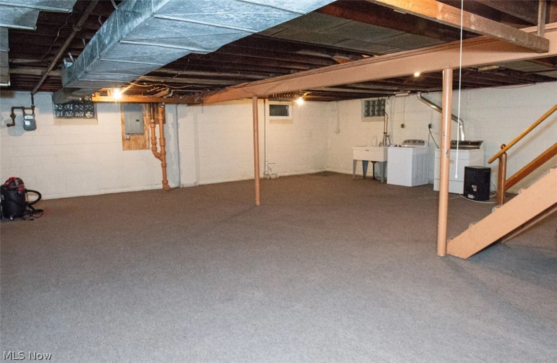 6714 Trenholm Road Youngstown, OH 44512 - Photo 17 of 22 Basement with washer / clothes dryer, carpet flooring, electric panel, and sink