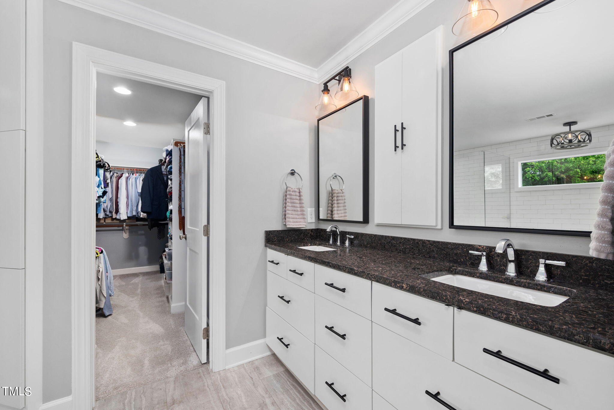 300 Pond Bluff Way Cary, NC 27513 - Photo 25 of 73 a bathroom with a granite countertop sink mirror and a shower