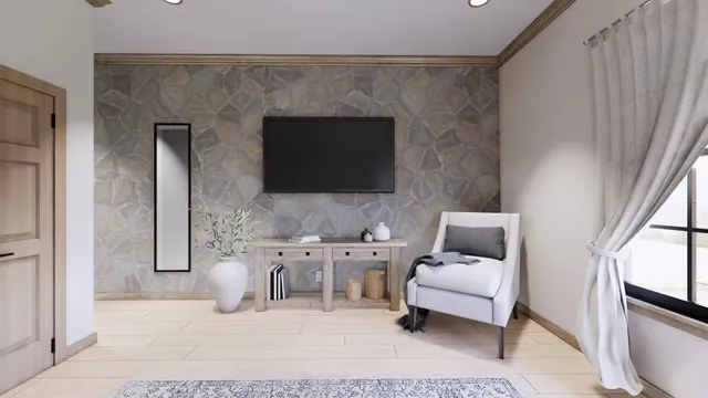 an aerial view of a house with outdoor space