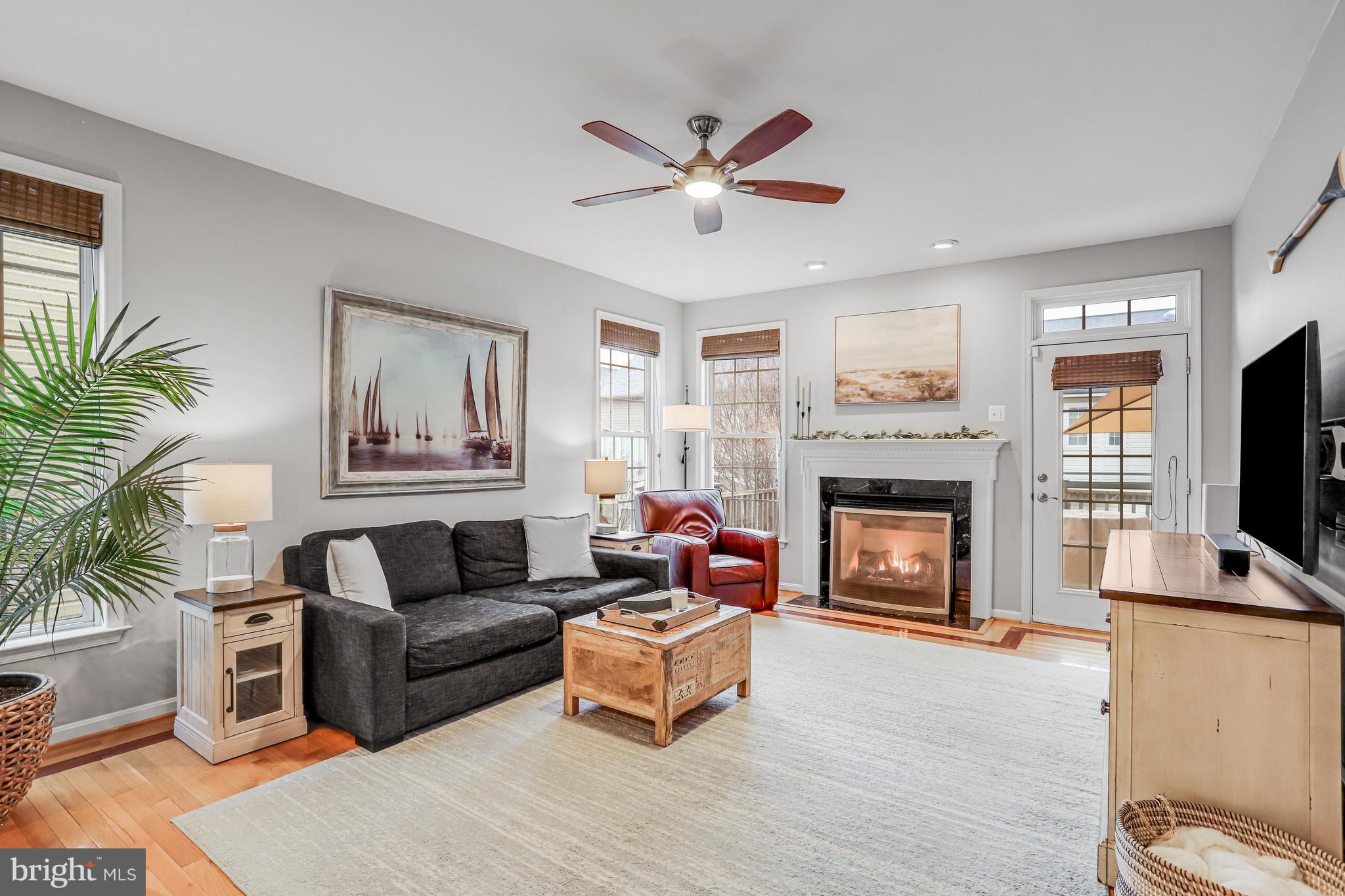 21625 Merion Street Ashburn, VA 20147 - Photo 9 of 80 a living room with furniture a flat screen tv and a fireplace