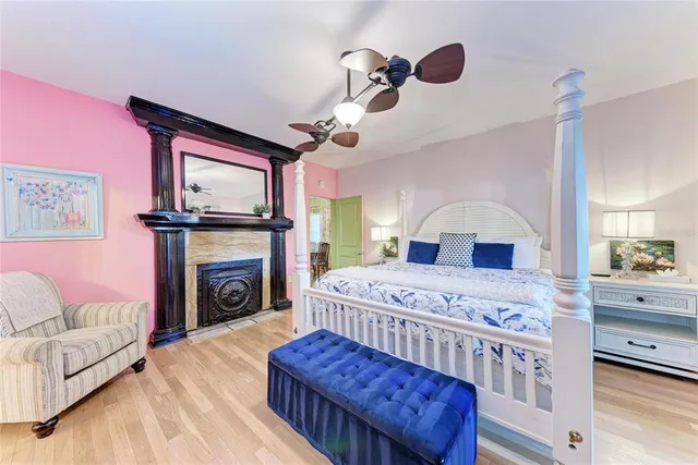 a view of a garden with a slide