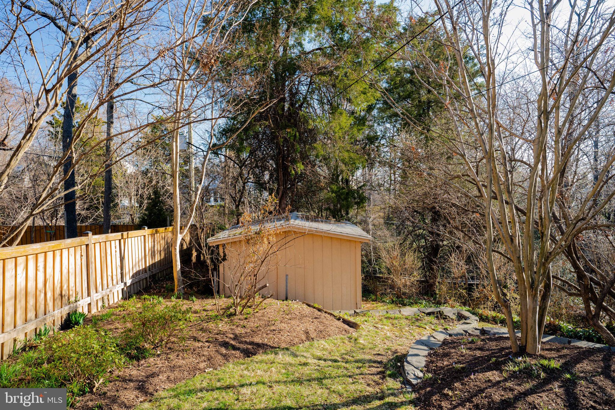 406 West Braddock Road Alexandria, VA 22302 - Photo 47 of 56 a backyard of a house with large trees and wooden fence