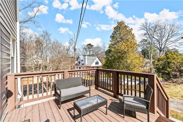 a view of a wooden roof deck