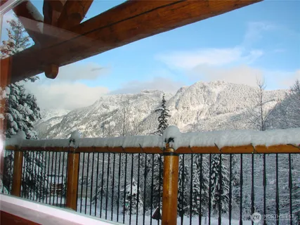 a view of a balcony from a yard
