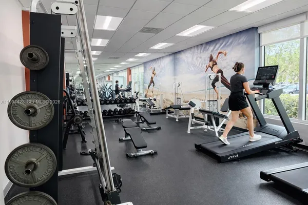 a view of a room with gym equipment