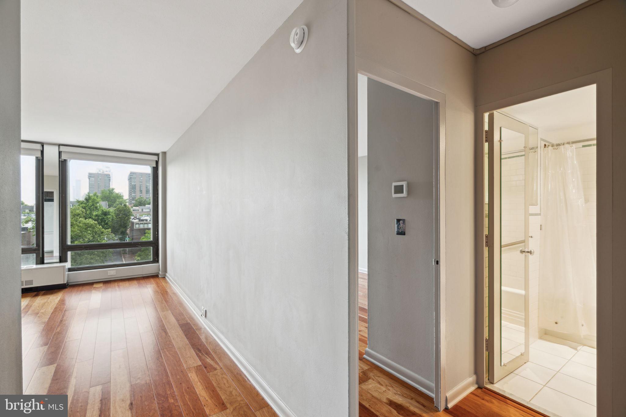 220 Locust Street, Unit 3H Philadelphia, PA 19106 - Photo 23 of 29 a view of a hallway with wooden floor and front door