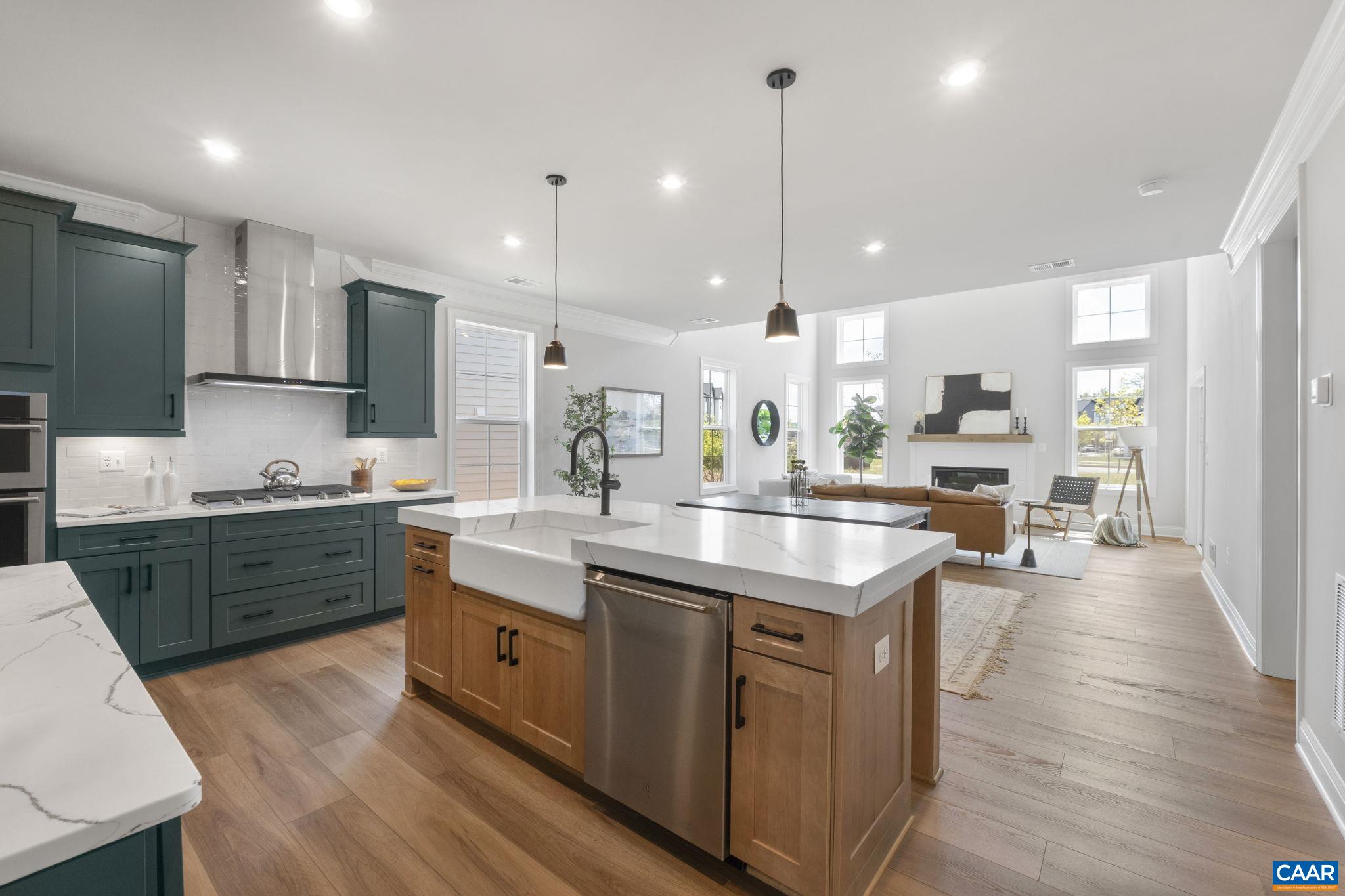 109 Marcella Street Charlottesville, VA 22911 - Photo 9 of 49 a kitchen with stainless steel appliances kitchen island granite countertop a sink a stove a refrigerator and island with wooden floor