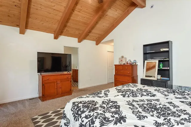 a bedroom with a bed and a television in it