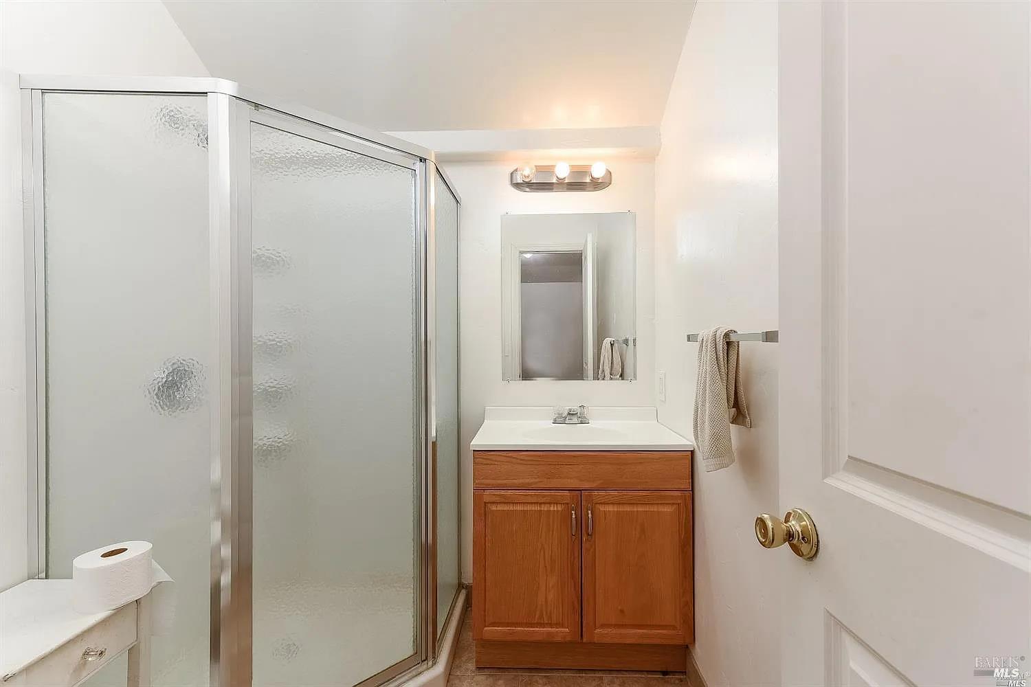 1648 Ronne Drive Santa Rosa, CA 95404 - Photo 15 of 26 a bathroom with a shower a sink and a mirror