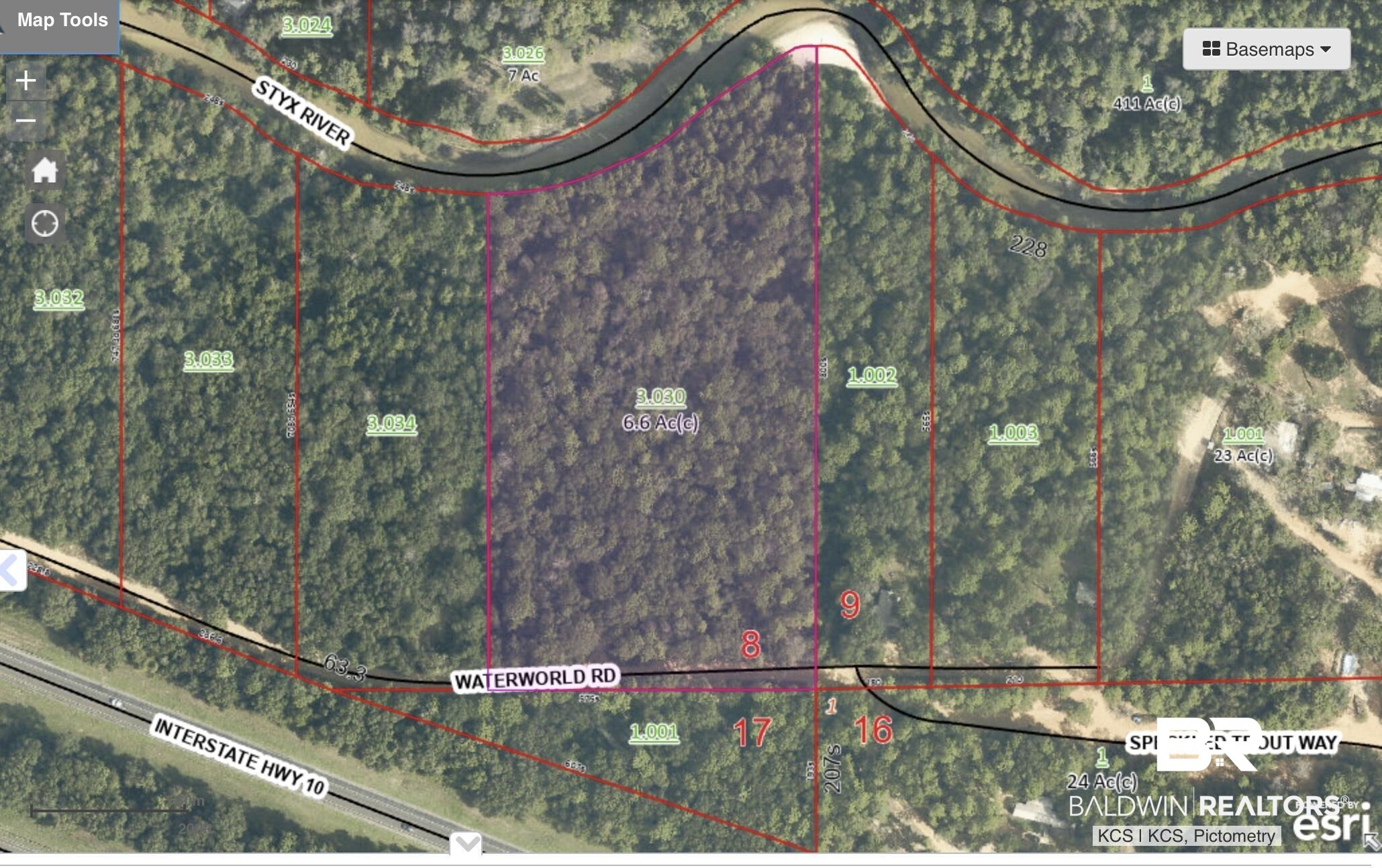 Aerial view of property's location with property boundaries highlighted