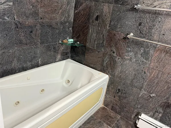 a bathroom with a bathtub
