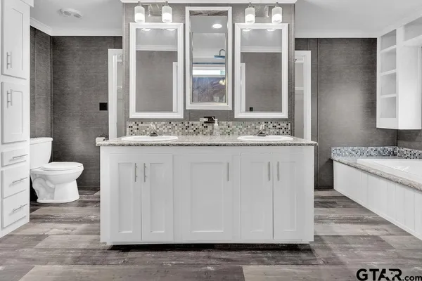 a bathroom with a bathtub