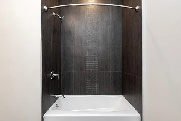 a bathroom with a bathtub