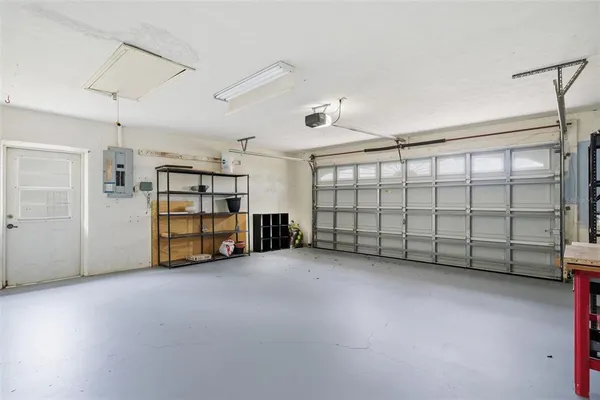 a view of a garage with closet