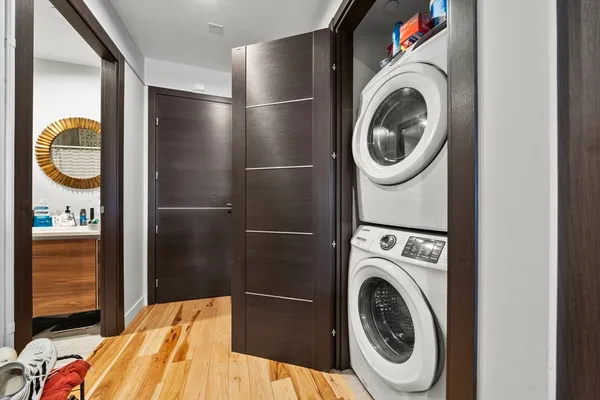 a utility room with dryer and washer