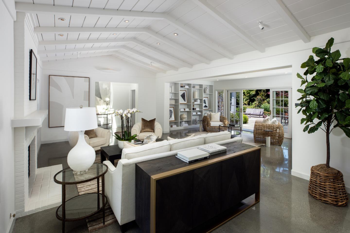 296 Greenoaks Drive Atherton, CA 94027 - Photo 5 of 21 a view of living room kitchen with furniture and wooden floor