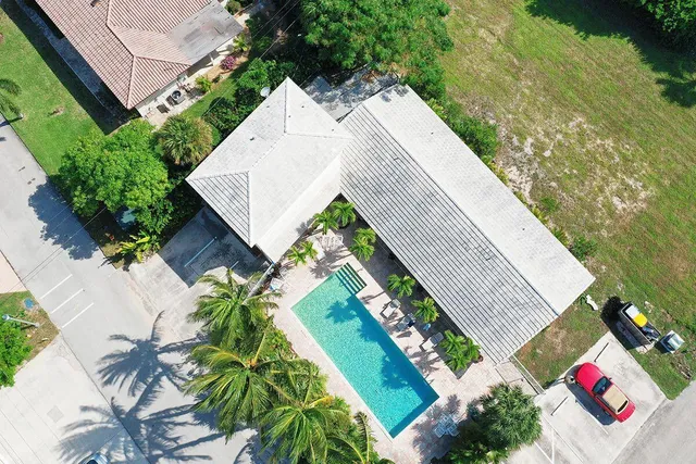 an aerial view of a house