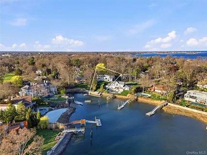 an aerial view of a building with outdoor space