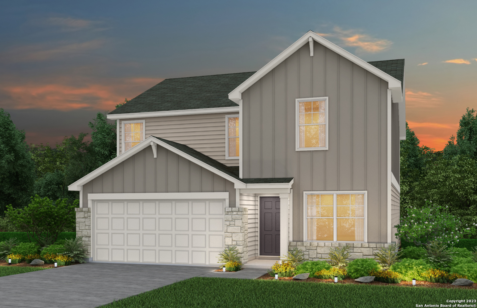 front view of a house with a yard