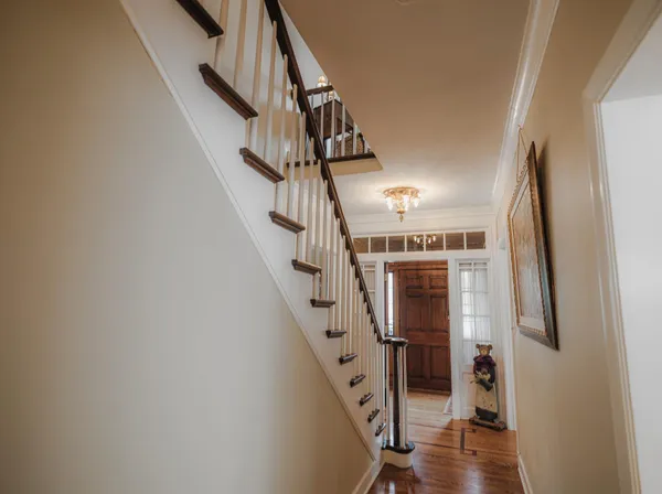 a dining room with furniture window and wooden floor