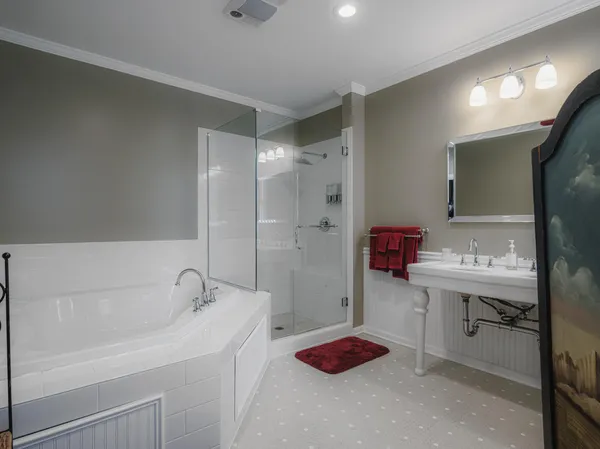 a bathroom with a sink and a bathtub