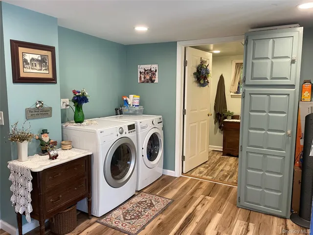 a storage room with washer and dryer