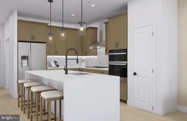 a front view of a building with street view