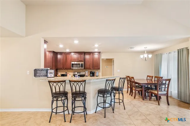 a view of a dining area with furniture