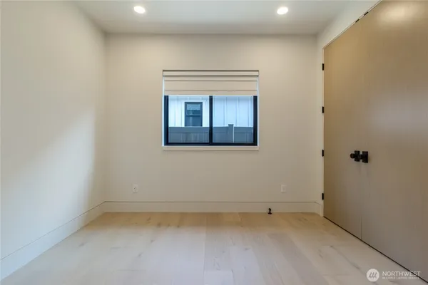 an empty room with a workbench