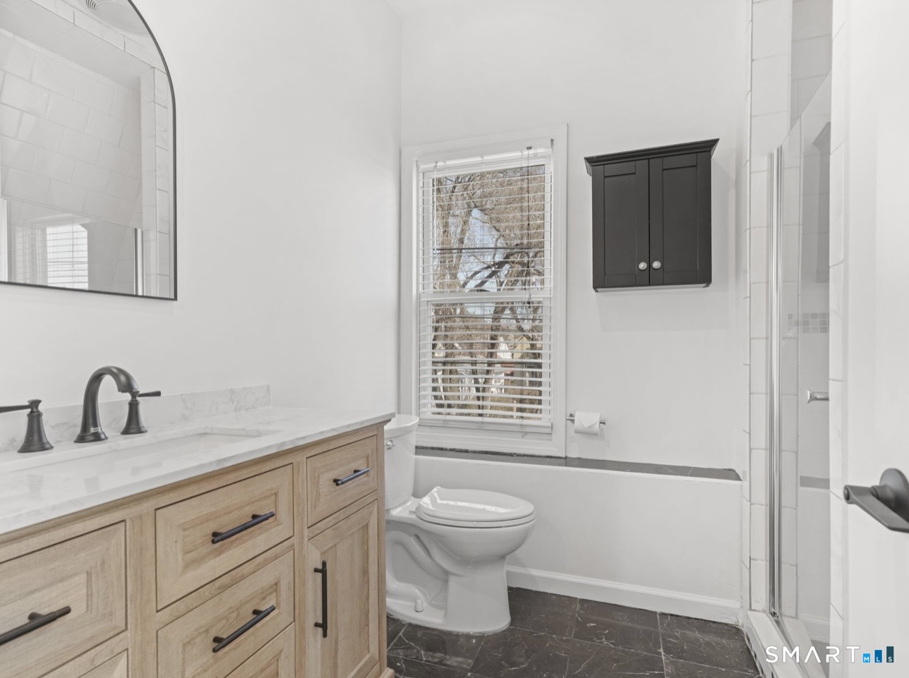 709 Tunxis Hill Road Fairfield, CT 06825 - Photo 14 of 37 Upper level full bath with glass shower stall