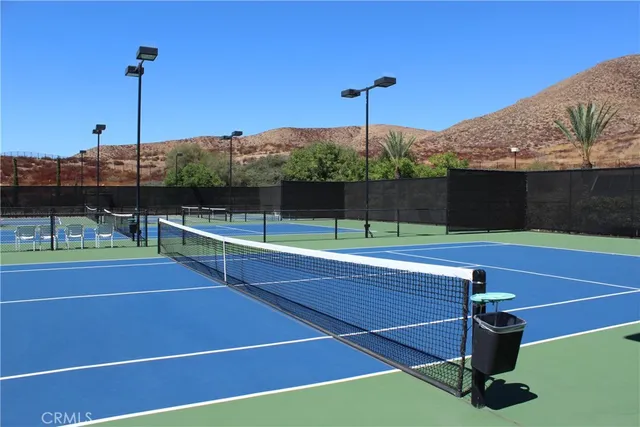 a view of a tennis court with a tennis court