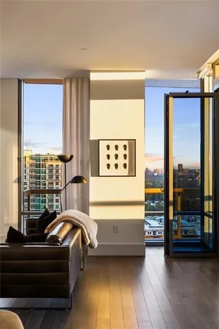 a living room with a couch and a table