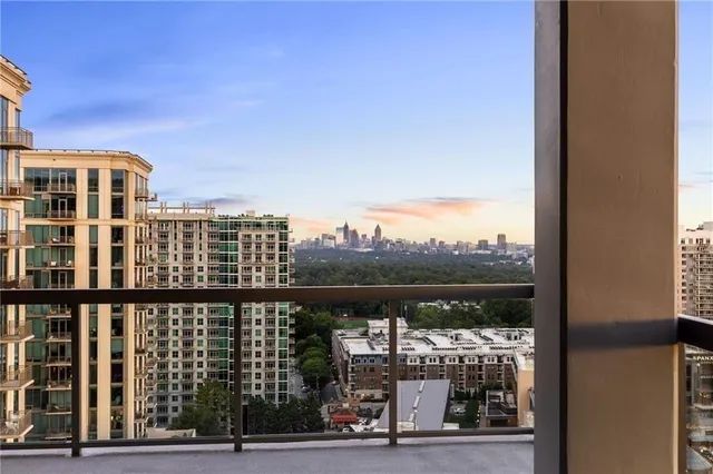 a view of a city from a balcony