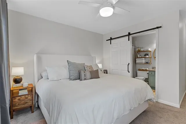 a bedroom with a bed and a closet