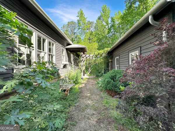 a small garden in the backyard of a house