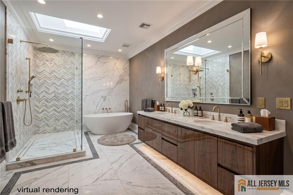 381 Monmouth Road Freehold, NJ 07728 - Photo 59 of 63 a bathroom with a double vanity sink mirror double and shower