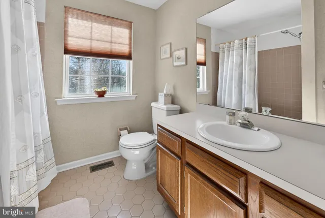 a bathroom with a sink a toilet and a mirror