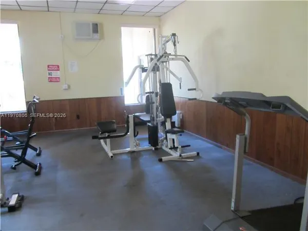 a view of a room with gym equipment