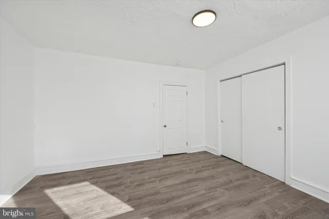 an empty room with a workbench