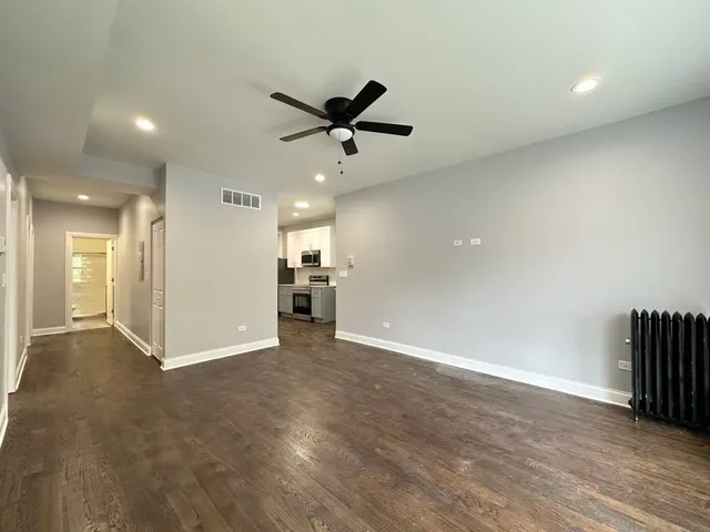 an empty space with a kitchen