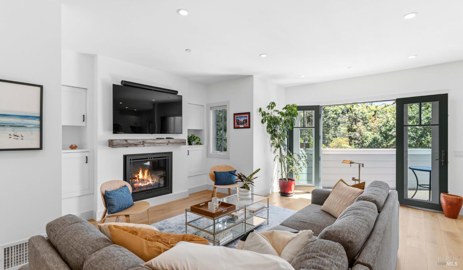 15 Acacia Road Fairfax, CA 94930 - Photo 3 of 25 15 Acacia Rd: spacious living room with wood floors and fireplace.