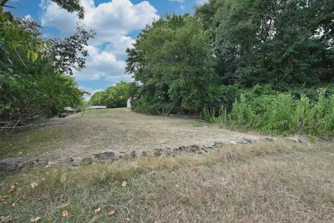 a view of a dirt road and trees