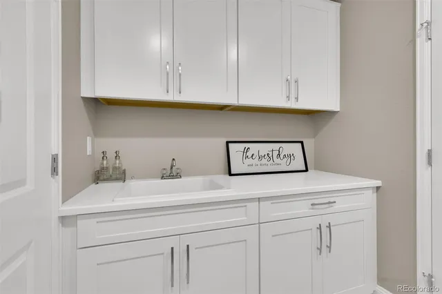 a view with cabinets