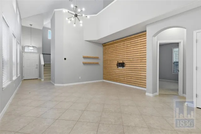 a view of a livingroom with a chandelier