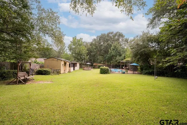 an aerial view of swimming pool