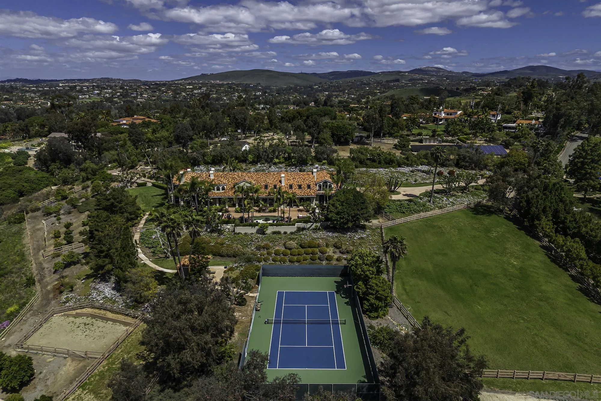 5305 La Crescenta Road Rancho Santa Fe, CA 92067 - Photo 61 of 64 The horses can run and the tennis players will enjoy this recently re-surfaced regulation tennis court.