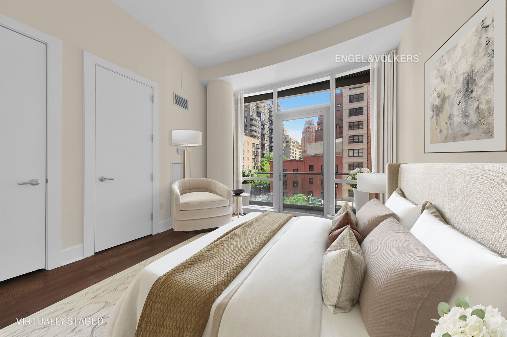 250 East 49th Street, Unit 3E Manhattan, NY 10017 - Photo 11 of 20 a bedroom with a bed and a large window